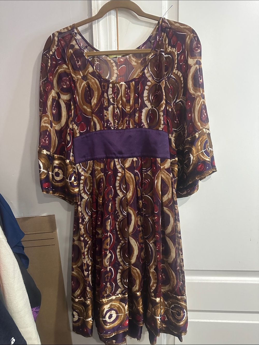 Gianni Bini Purple and Gold Printed Midi Dress